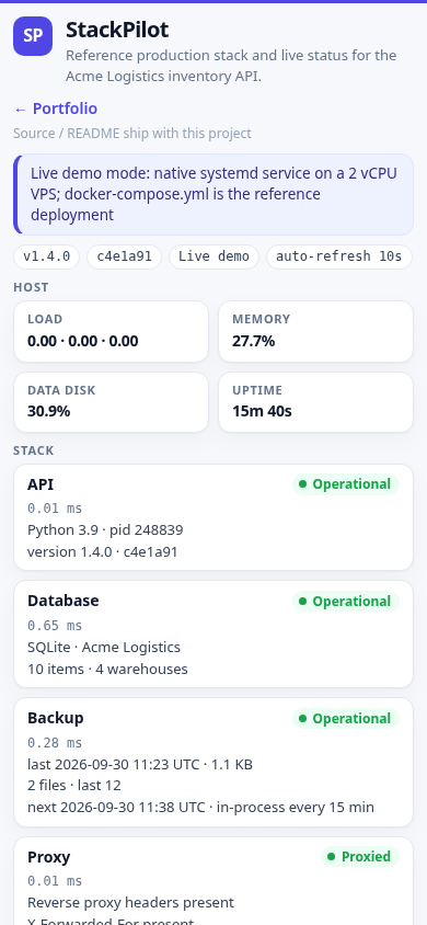 Mobile status page