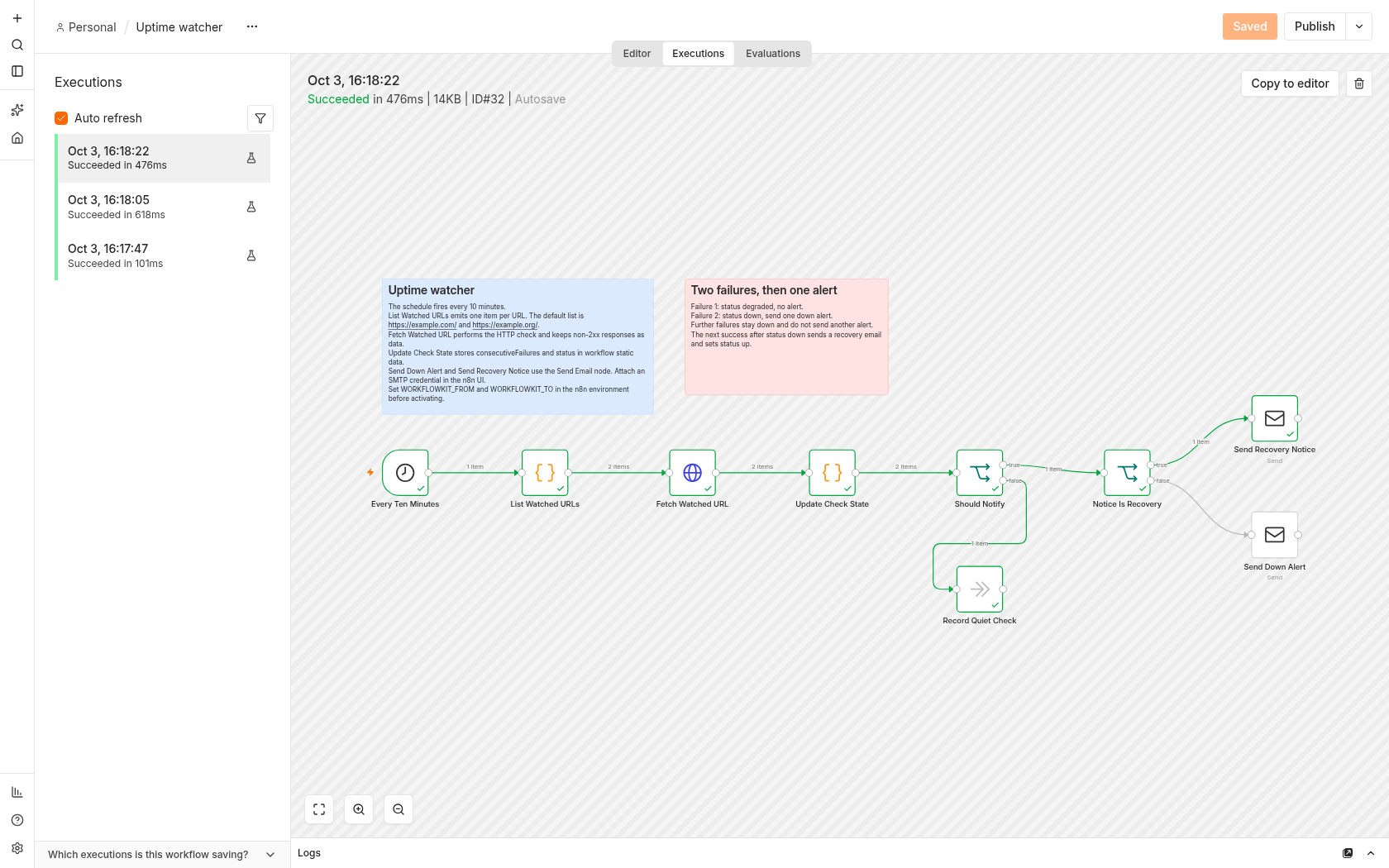 Uptime watcher execution